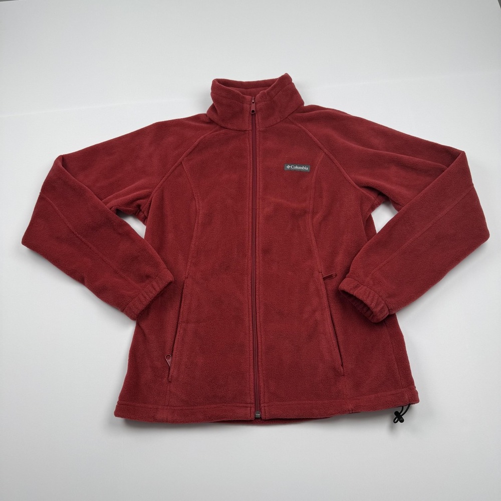 Columbia Fleece Jacket Womens Medium Red Full Zip Outdoor Hiking Warm WL6439